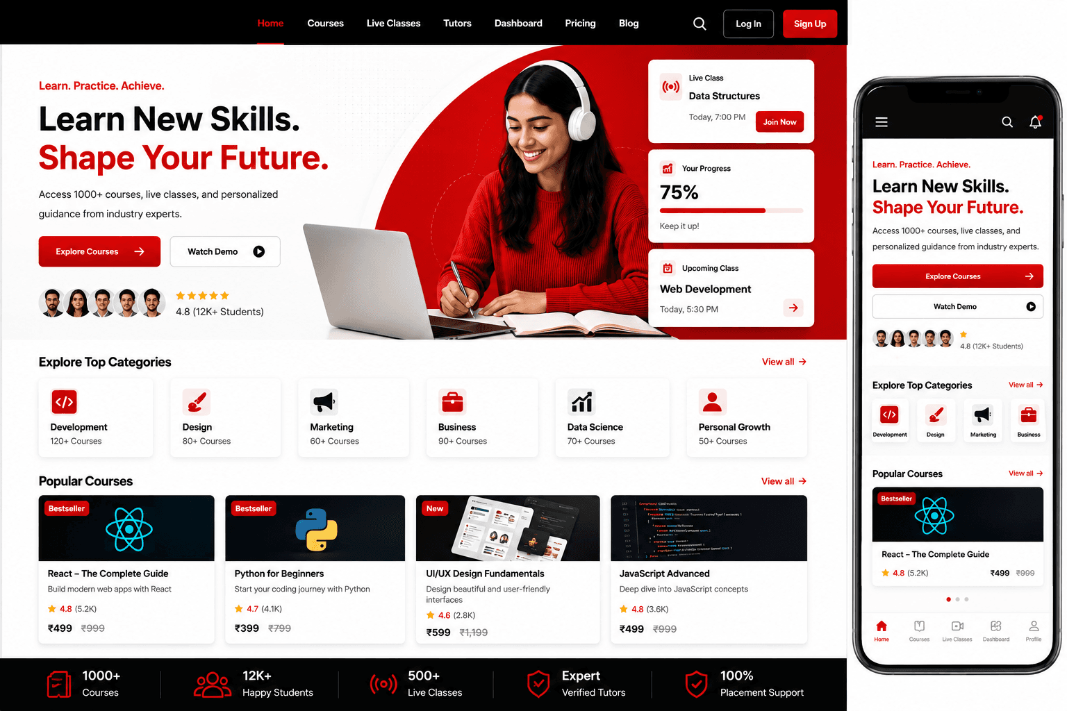 Education Platform website build — Course & Live Class Portal